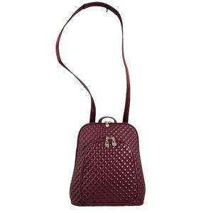Coolcy Leather Backpack Crossbody Purse School Bag Red Quilted Circle Pattern